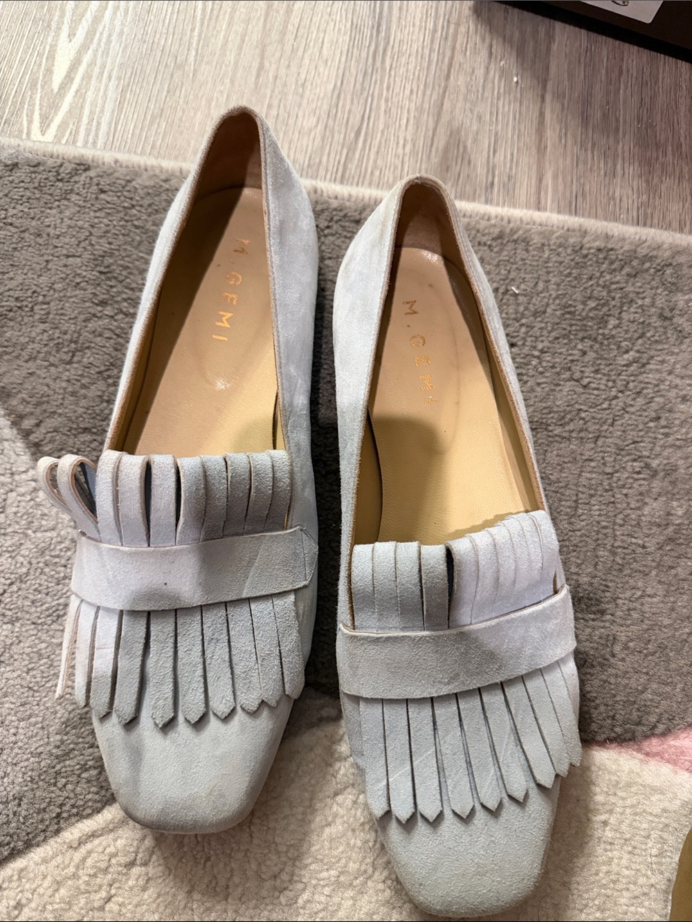 M. Gemi Light Gray Suede Kiltie Loafers